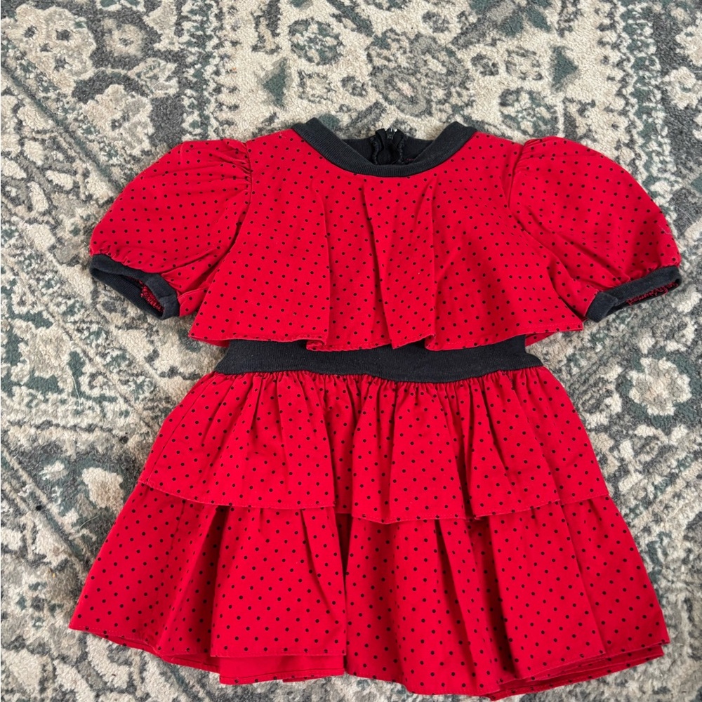 Vintage Red Polka Dot Dress with Black Accents